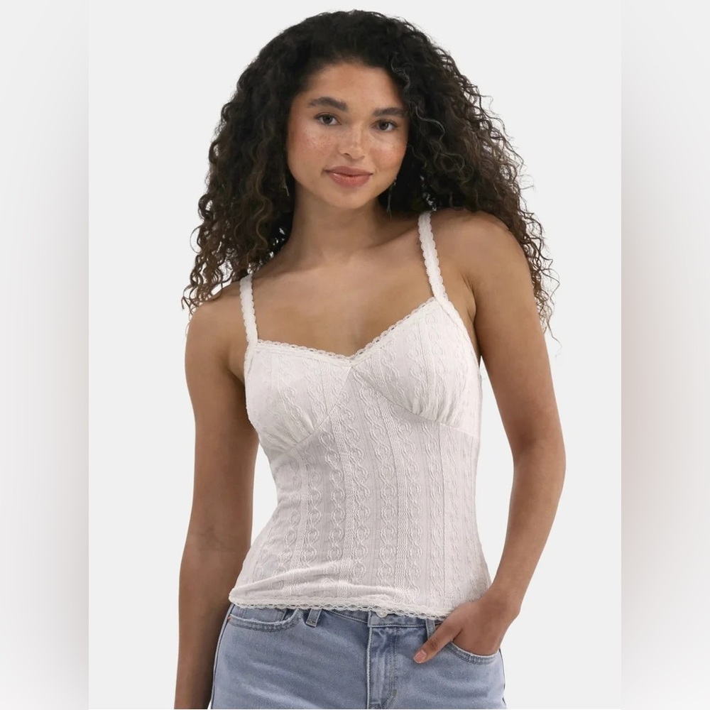 NWT - No Boundaries - Lace Trim Stretch Cami Top - White, S, M